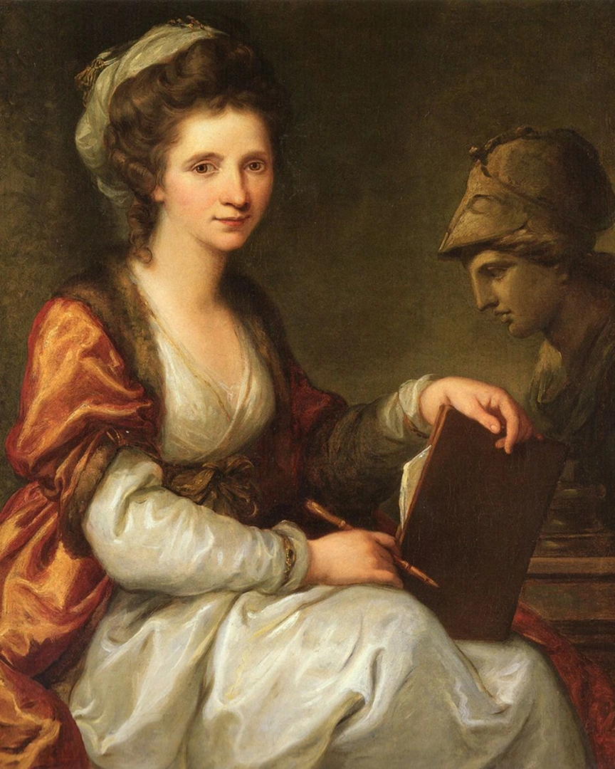 Autoritratto di Angelika Kauffmann con un taccuino e una statua di Minerva